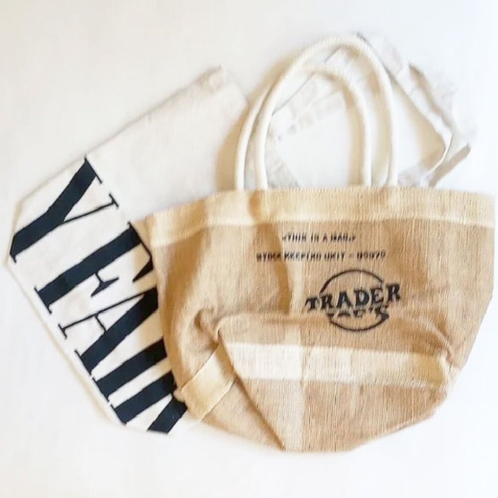 *50off3* 2 Shopping Tote Bags Trader Joe's Mini Burlap Vanity Fair
